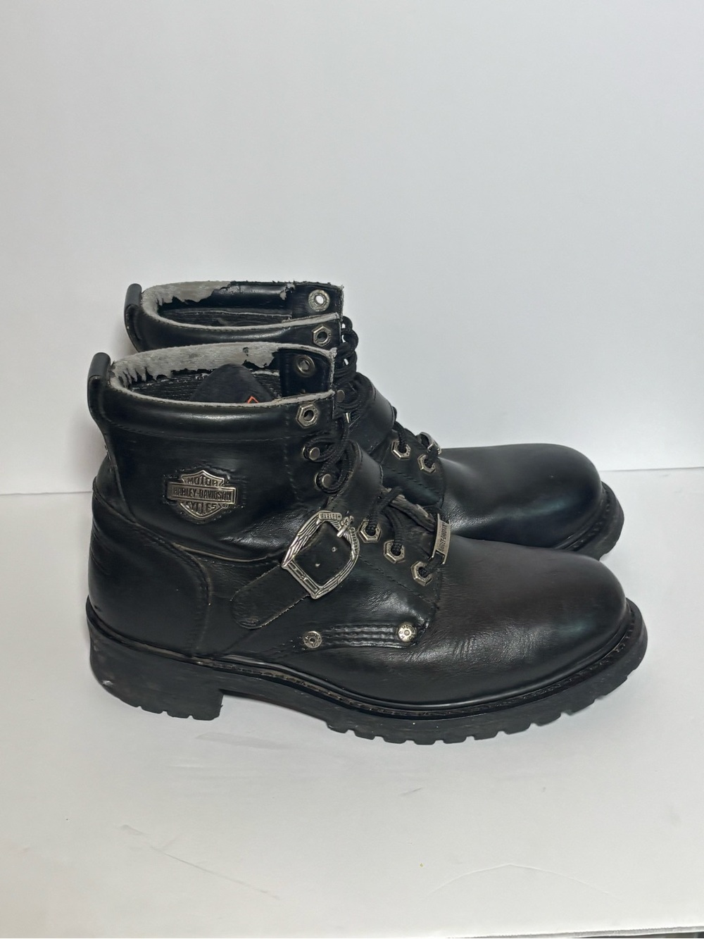 Harley-Davidson Black Leather Lace & Buckle Rider Boots